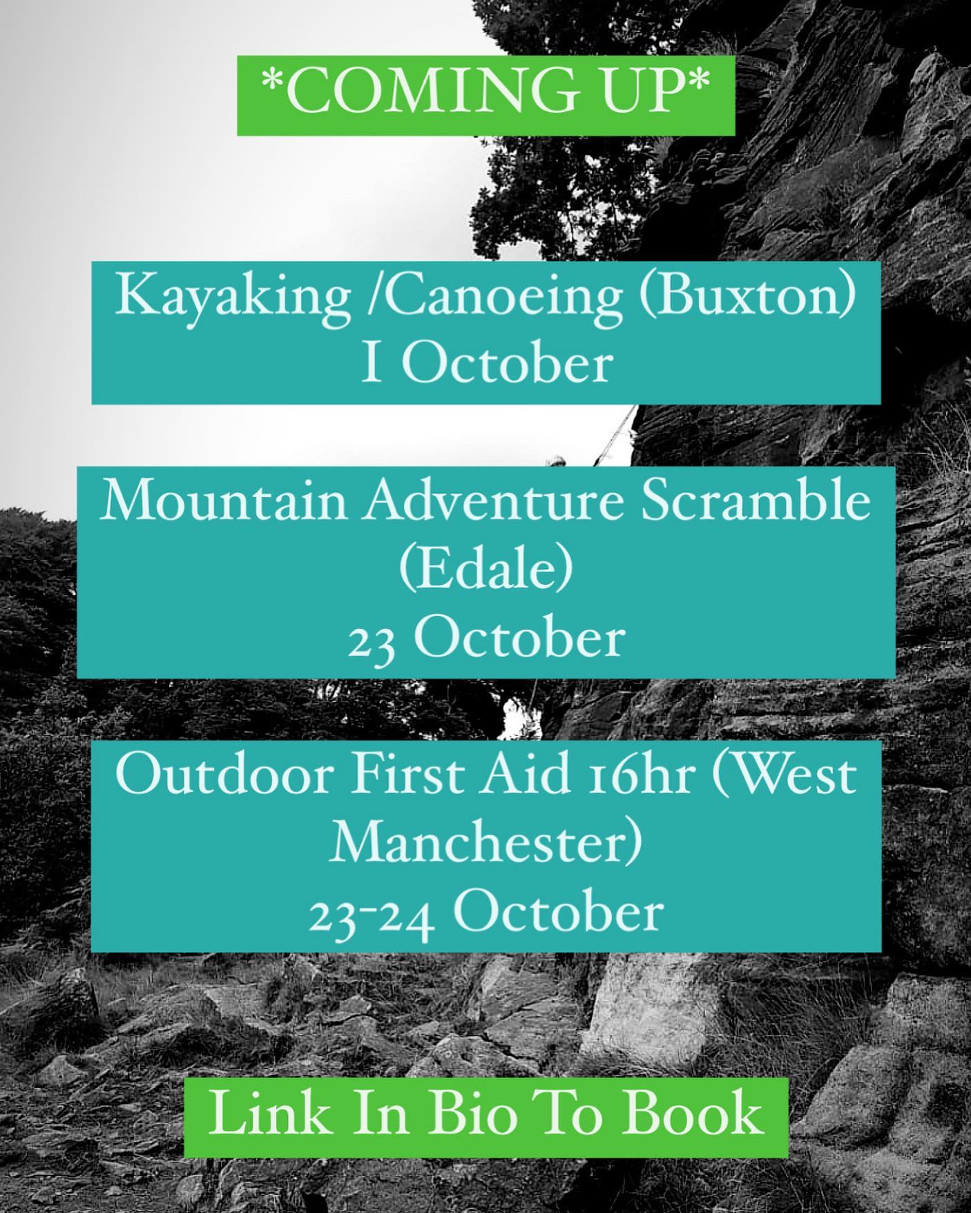 Join our friendly, qualified instructors for these sessions, just for fun or to learn some new skills, we hope to see you here!

More info and booking at www.wilderness-development.com, link in our bio 🧗‍♀️⛰🧗‍♀️
.
.
.
#wildernessdevelopment #smallbusiness #rockclimbing #climbing #scrambling #canoeing #kayaking #abseiling #trysomethingnew #peakdistrict #peakdistrictnationalpark #peakdistrictclimbing #mountainsfellsandhikes #roamtheuk #outdoorpursuits #outdooradventures #outdooractivities #nationalparksuk #booknow