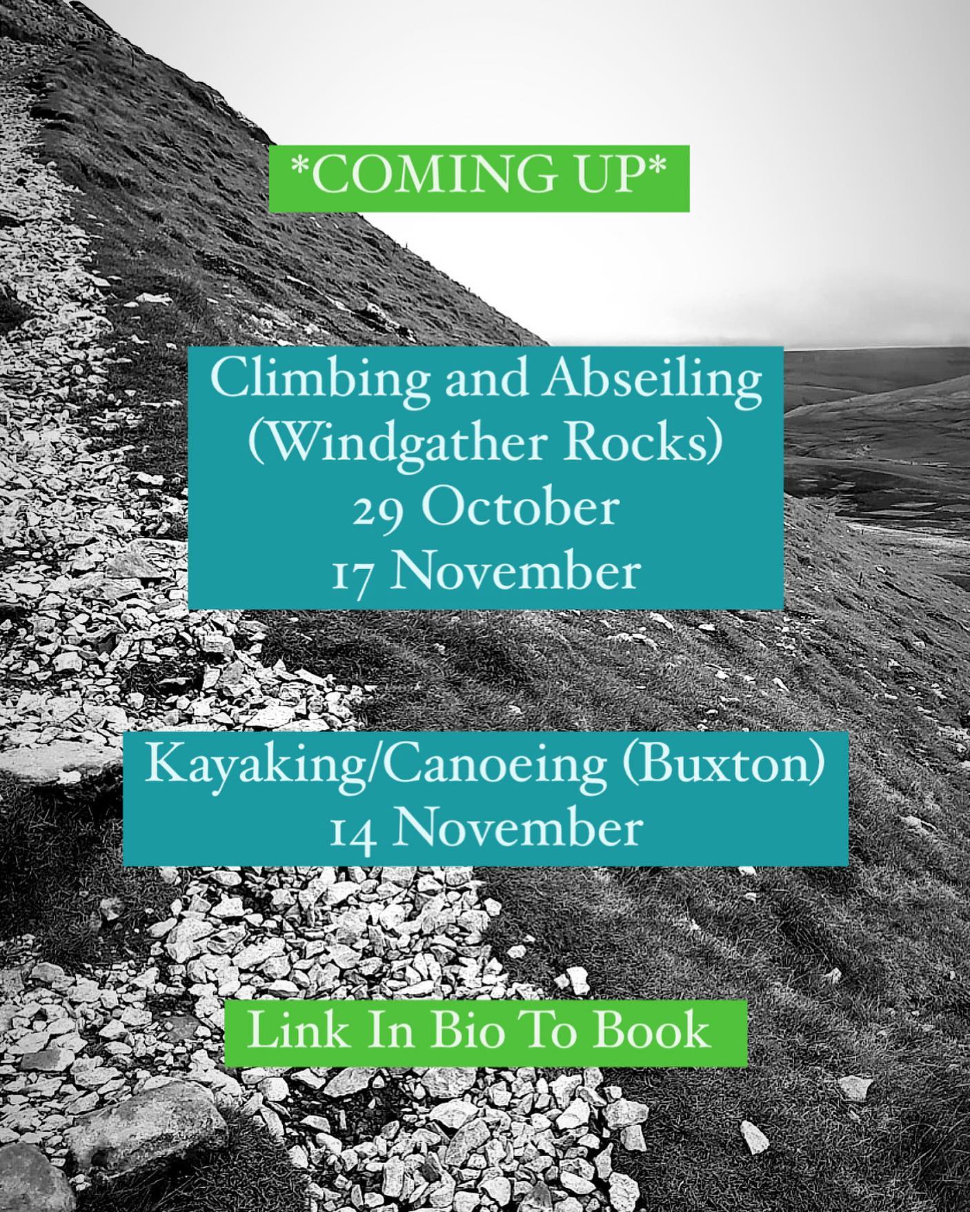 Join our friendly, qualified instructors for these sessions, just for fun or to learn some new skills, we hope to see you here!

More info and booking at www.wilderness-development.com, link in our bio 🧗‍♀️⛰🧗‍♀️
.
.
.
#wildernessdevelopment #smallbusiness #rockclimbing #climbing #scrambling #canoeing #kayaking #abseiling #trysomethingnew #peakdistrict #peakdistrictnationalpark #peakdistrictclimbing #mountainsfellsandhikes #roamtheuk #outdoorpursuits #outdooradventures #outdooractivities #nationalparksuk #booknow